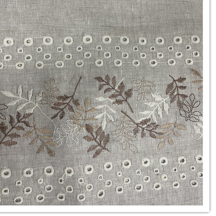High quality embroidery fabric garment linen fabric flower border design