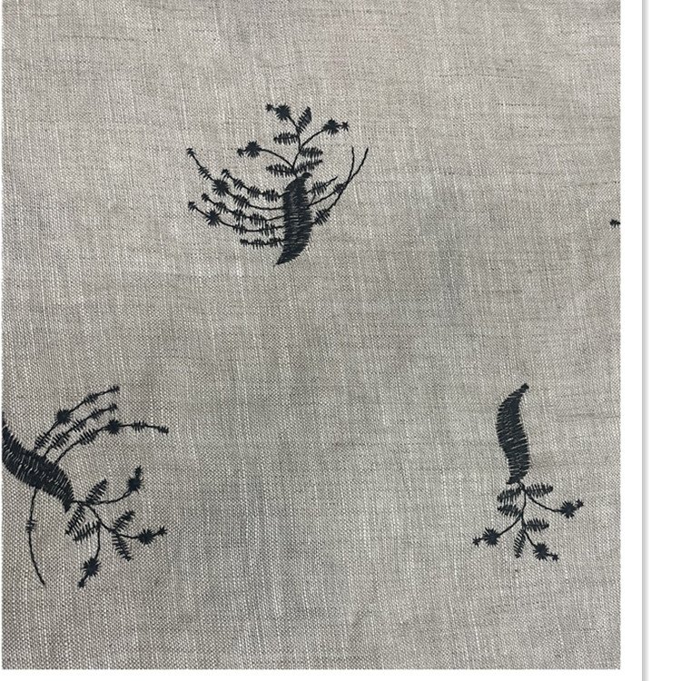 High quality embroidery fabric garment linen fabric flower border design