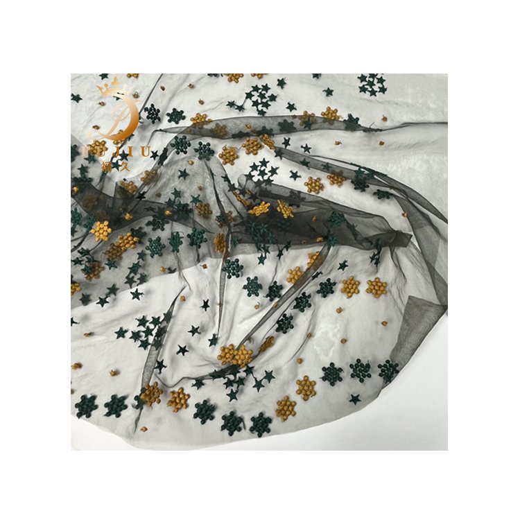Fujiu hot selling embroidery fabric 3d lovely stars tulle fabric