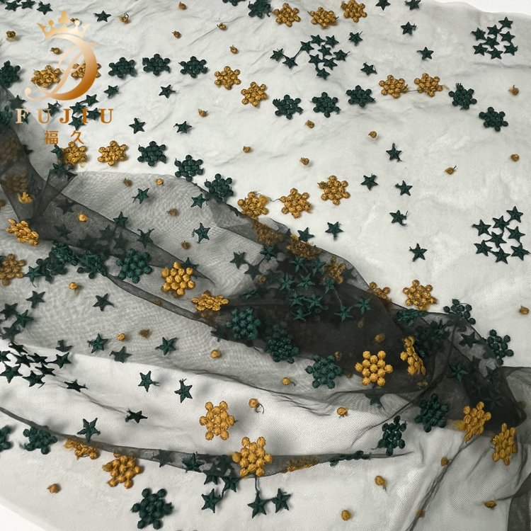 Fujiu hot selling embroidery fabric 3d lovely stars tulle fabric