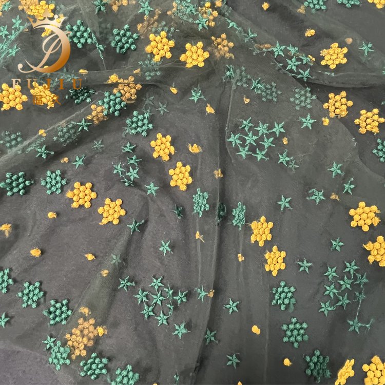 Fujiu hot selling embroidery fabric 3d lovely stars tulle fabric