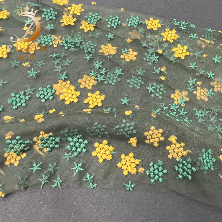 Fujiu hot selling embroidery fabric 3d lovely stars tulle fabric
