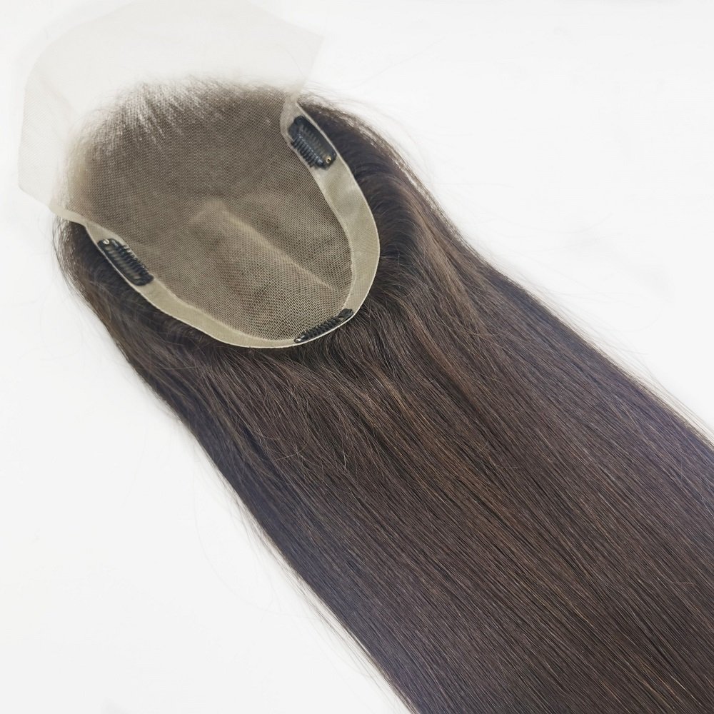 Wholesale Factory Invisible Hidden Knot Natural Scalp Swiss Lace Double Drawn Human Remy Hair Topper