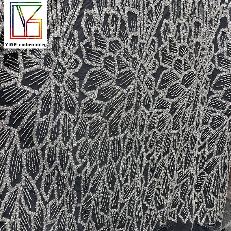 New arrival beaded tulle lace bridal white lace fabric embroidery Beads fabrics sequins for women wedding dress fabric