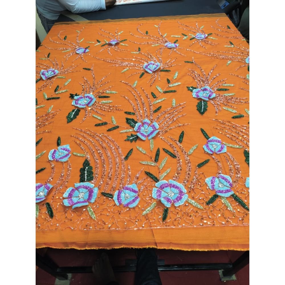 Most selling silk fabric embroidery work fabric for all type dress making fabric from indian exporter
