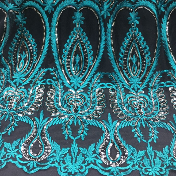Boutique lace embroidery fabric high-end green with sequin embroidery dress mesh MF66