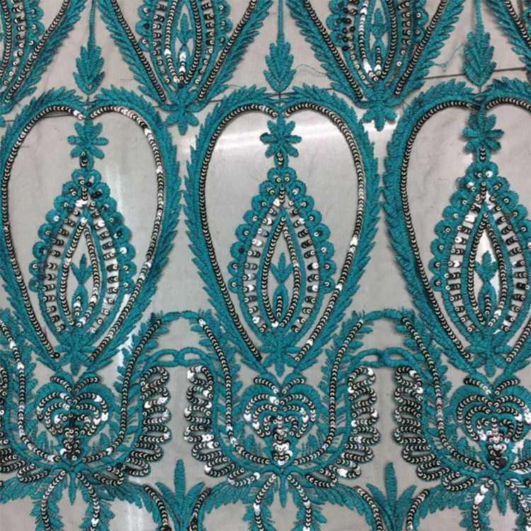 Boutique lace embroidery fabric high-end green with sequin embroidery dress mesh MF66