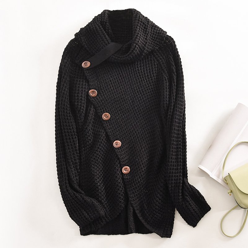 Custom OEM Winter Ladies Heather Gray Buttoned Wrap Turtleneck Women Sweater