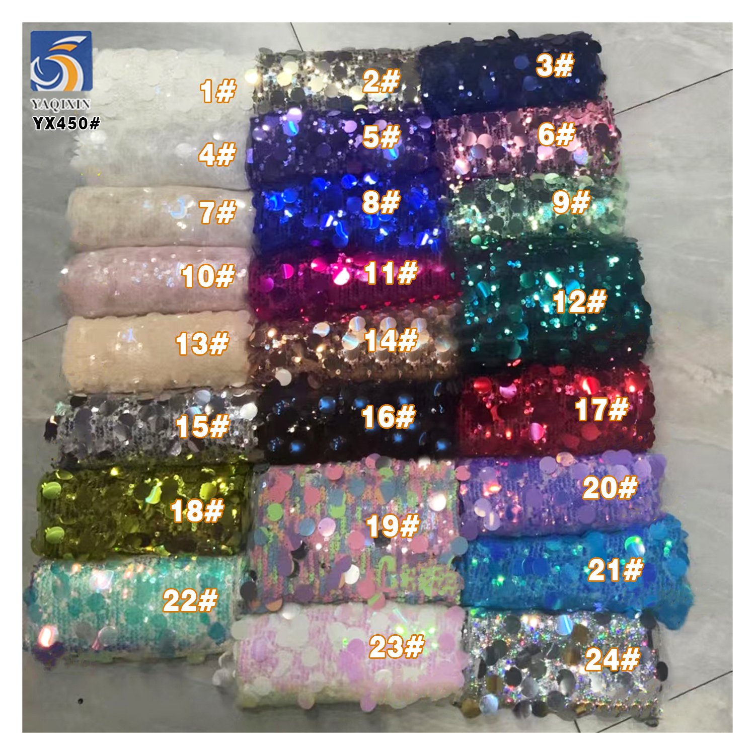 YX450 Wedding Stage Dress 5MM Overlapping Sequins Mesh Embroidery Fabric New 18MM Large Silver Sequin Fabric