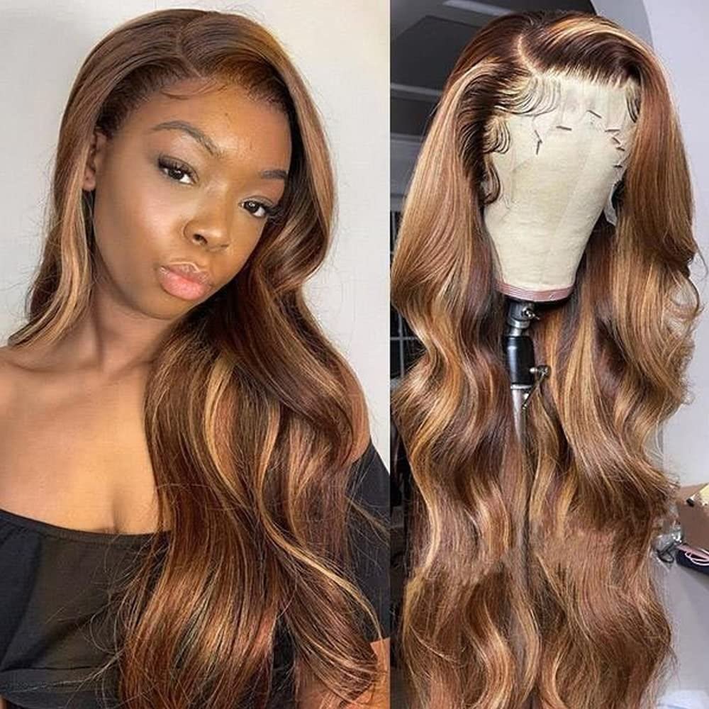 Ombre Highlight Lace Front Wig Body Wave Human Hair Wig 4/27 13x4 Lace Frontal Human Hair Wig Pre Plucked With Baby Hair