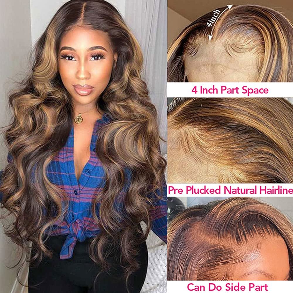 Ombre Highlight Lace Front Wig Body Wave Human Hair Wig 4/27 13x4 Lace Frontal Human Hair Wig Pre Plucked With Baby Hair
