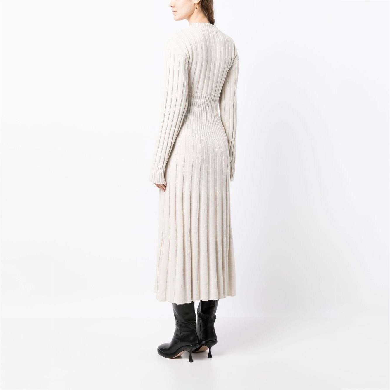 Knitwear Manufacturer Custom Knit Sweater dresses women lady elegant Long Sleeve Maxi White Ribbed Knit Sweater Dress Women