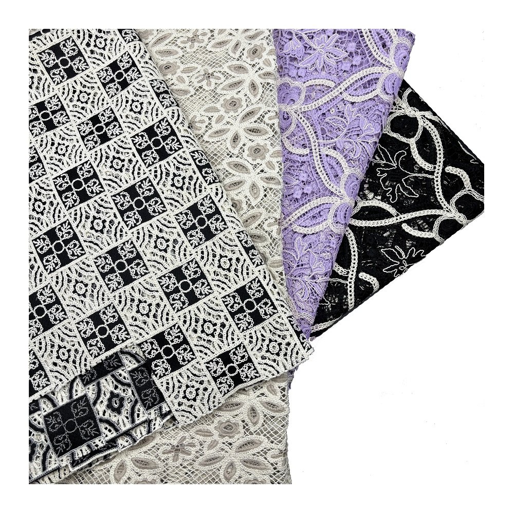 Customizable polyester embroidery fabric guipure cord lace wedding 3d tulle fabric