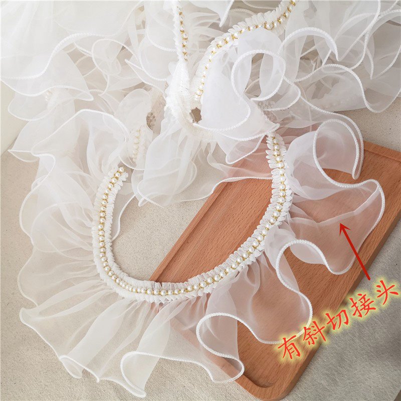 9CM Wide Organza Tulle Wed Fabric Ribbon Frills Needlework Glitter Beaded Fringe Lace Ruffle Trim Wedding Dress Sewing DIY Craft