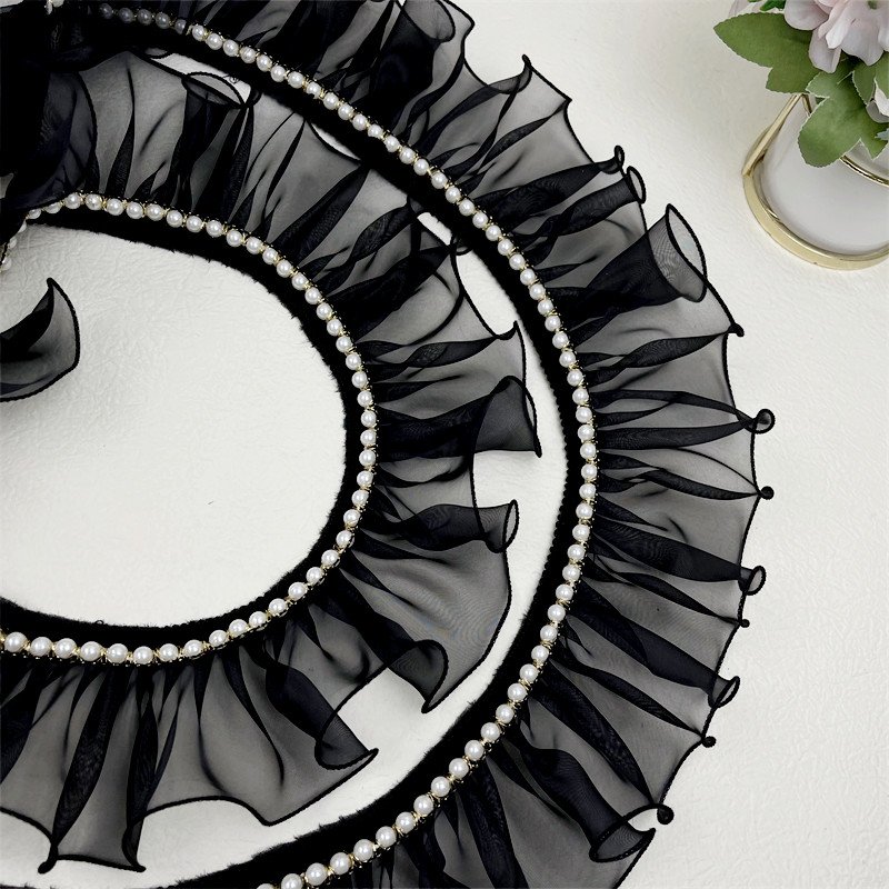 9CM Wide Organza Tulle Wed Fabric Ribbon Frills Needlework Glitter Beaded Fringe Lace Ruffle Trim Wedding Dress Sewing DIY Craft