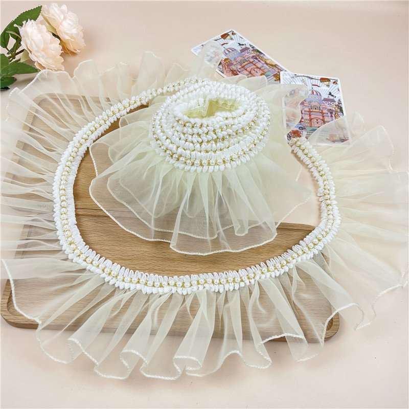 9CM Wide Organza Tulle Wed Fabric Ribbon Frills Needlework Glitter Beaded Fringe Lace Ruffle Trim Wedding Dress Sewing DIY Craft