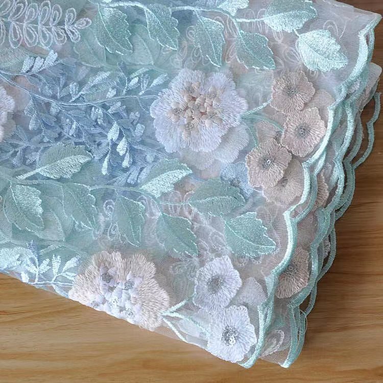 High Quality Beautiful textile DIY wedding dress design 3d flower net embroidery fabric
