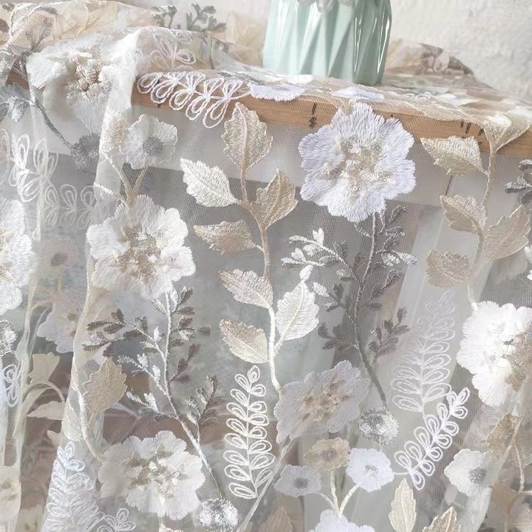 High Quality Beautiful textile DIY wedding dress design 3d flower net embroidery fabric