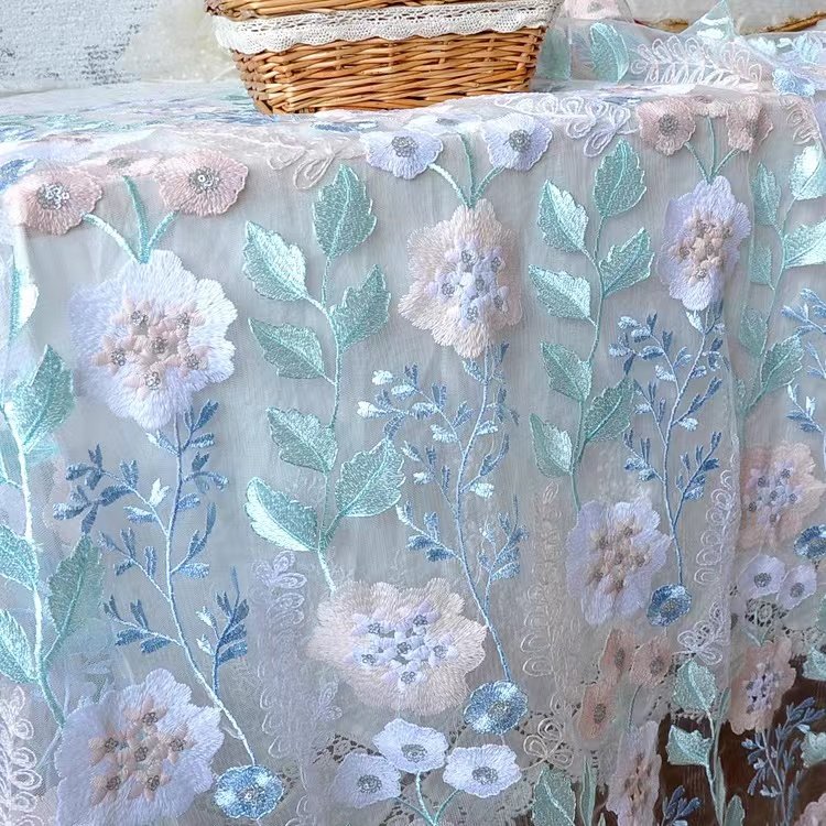 High Quality Beautiful textile DIY wedding dress design 3d flower net embroidery fabric