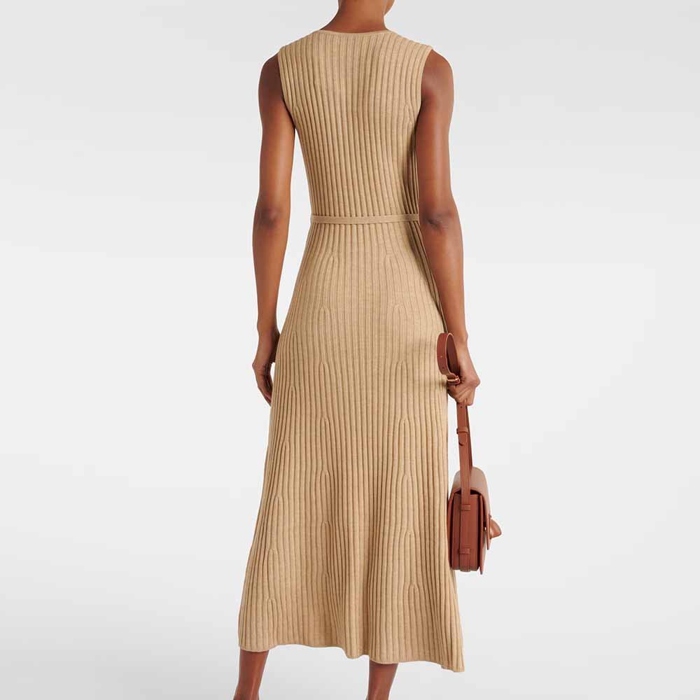 Knitwear Manufacturer Custom Spring Summer Autumn Winter Crewneck Slim-fitting Pleated Ribbed Vest Sleeveless Midi Dress