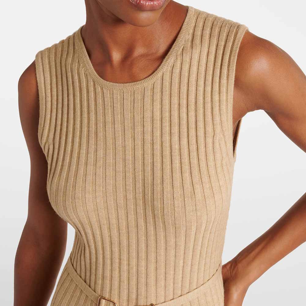 Knitwear Manufacturer Custom Spring Summer Autumn Winter Crewneck Slim-fitting Pleated Ribbed Vest Sleeveless Midi Dress