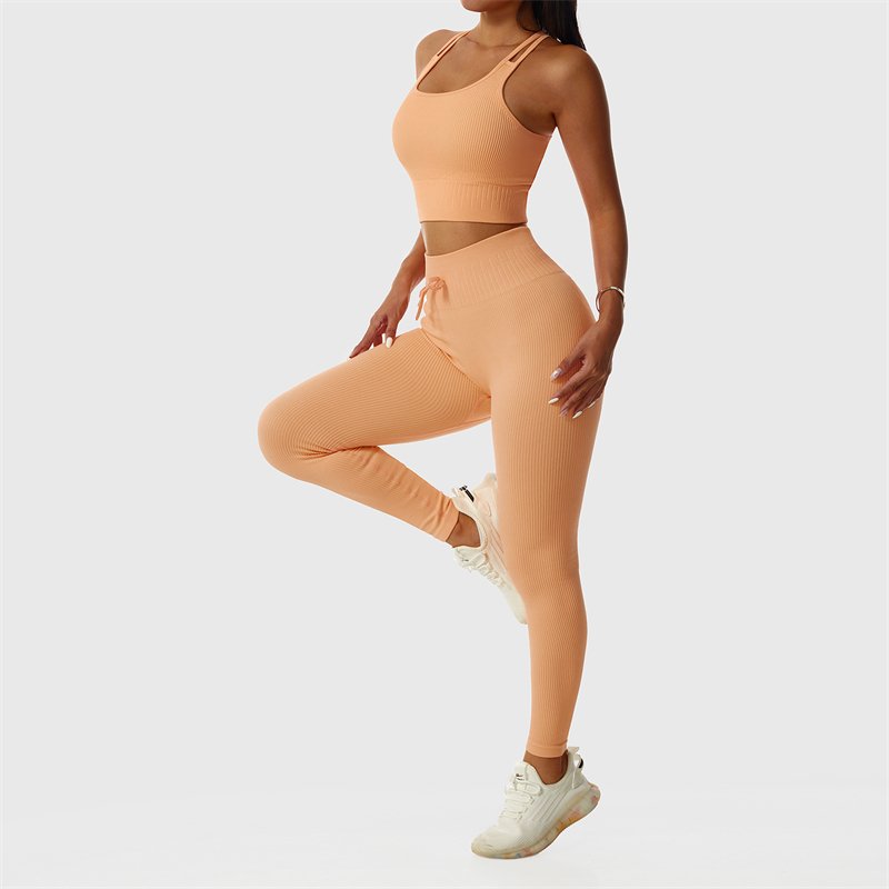 Yoga Set With Tank Top Ribbed Seamless Yoga Set Sports Gym Wear Yellow Yoga Gym Fitness Sets