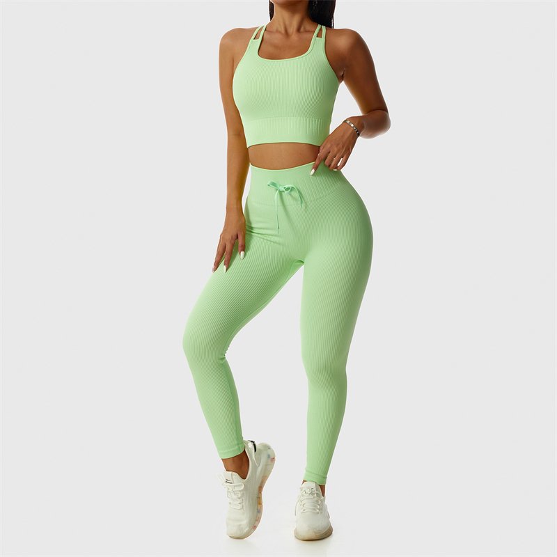 Yoga Set With Tank Top Ribbed Seamless Yoga Set Sports Gym Wear Yellow Yoga Gym Fitness Sets