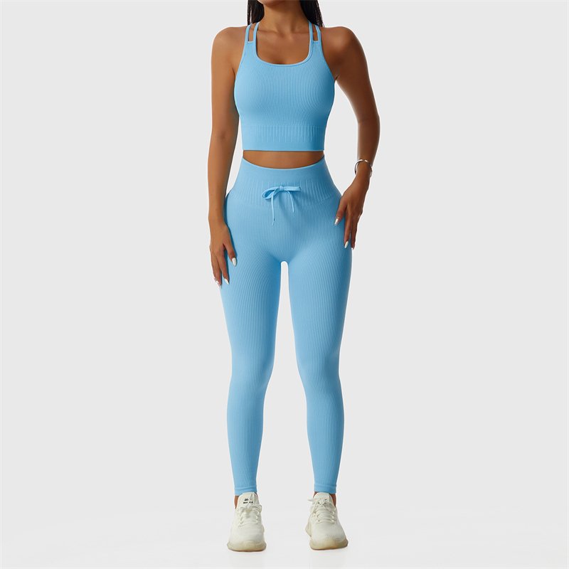 Yoga Set With Tank Top Ribbed Seamless Yoga Set Sports Gym Wear Yellow Yoga Gym Fitness Sets