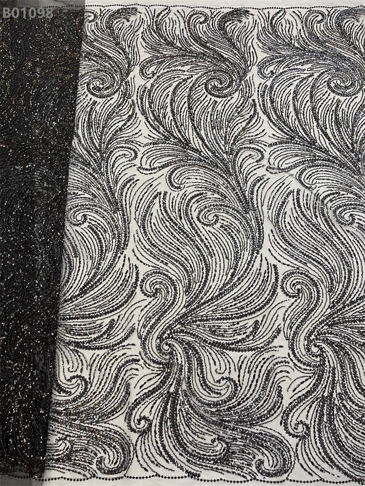 Net Embroidery Fabric Design Dress Lace Material Beaded Fabric Black Lace Fabric