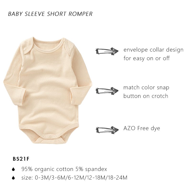 Manufacturer Super Soft Baby Short Rompers Solid Ribbed Organic Cotton Sleeve Baby Romper Clothes
