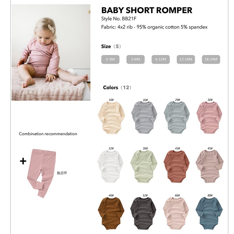 Manufacturer Super Soft Baby Short Rompers Solid Ribbed Organic Cotton Sleeve Baby Romper Clothes