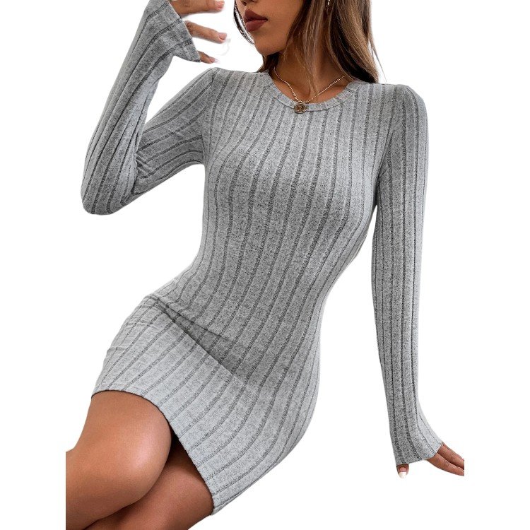 Women Solid Ribbed Knit Bodycon Sexy Dress For Dating