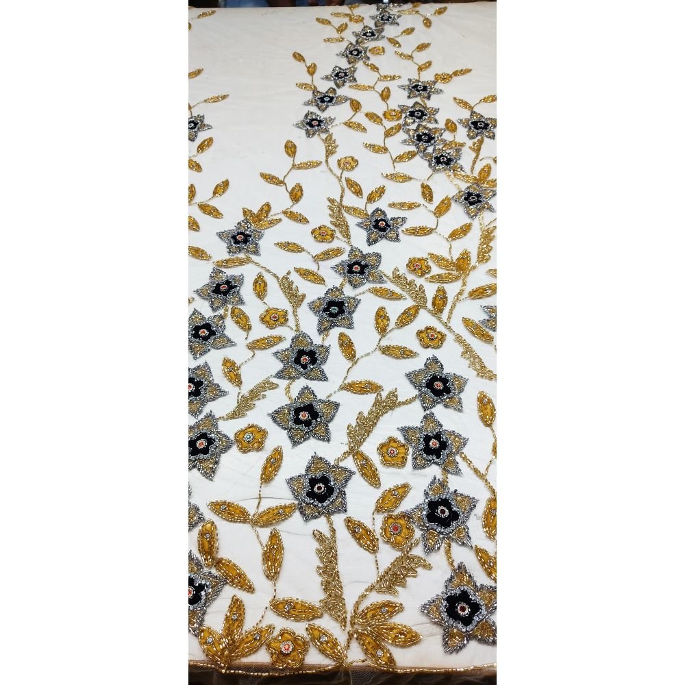 High on demand silk and cotton fabric heavy beads work lace fabric for girls partywear dress making from india