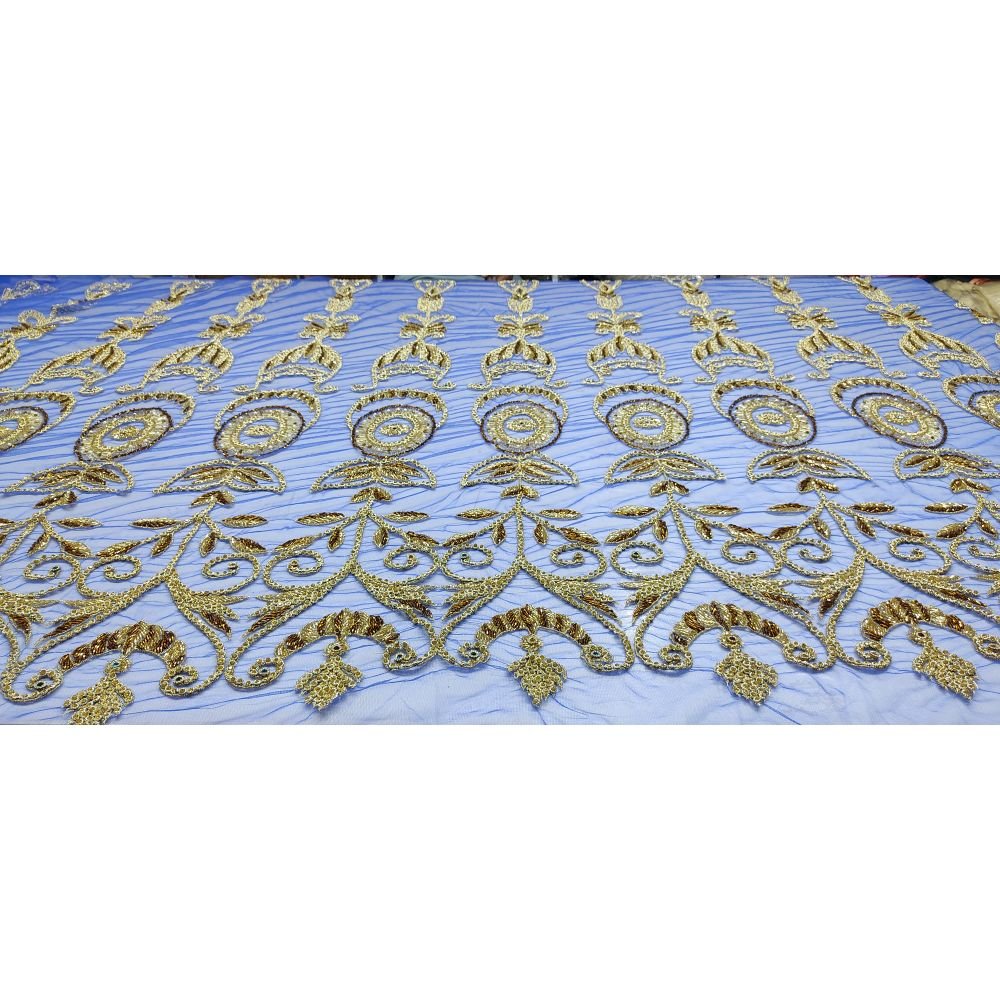High on demand silk and cotton fabric heavy beads work lace fabric for girls partywear dress making from india