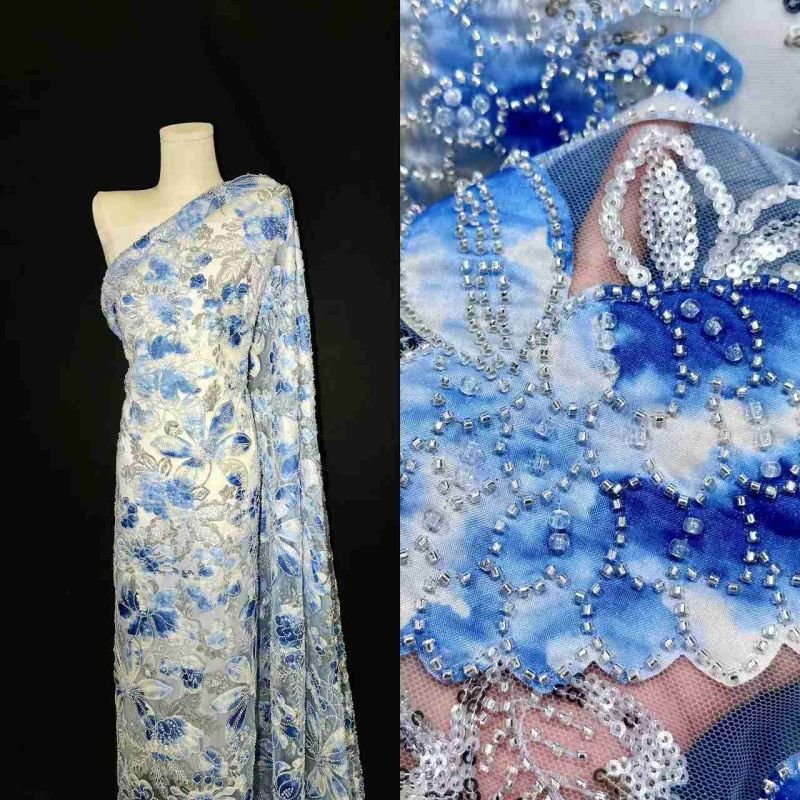 ZSY 2024 High Quality Bridal Luxury Sequin 3D Embroidery Crystal Rhinestone Beading Lace Fabric for Wedding