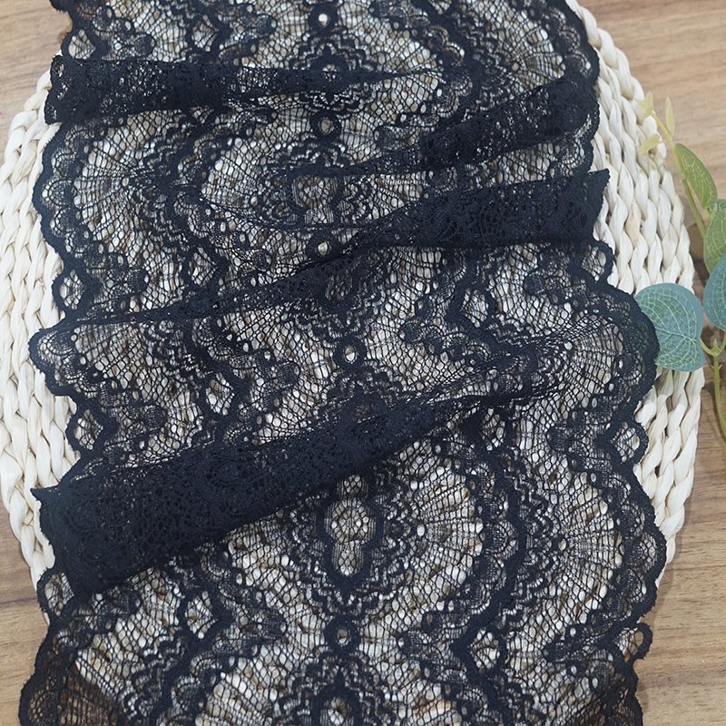 Wholesale 24CM Black Stretch Lace Trim Mesh Lace Fabrics For Dress Lingerie