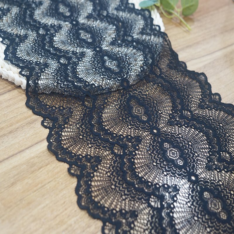 Wholesale 24CM Black Stretch Lace Trim Mesh Lace Fabrics For Dress Lingerie