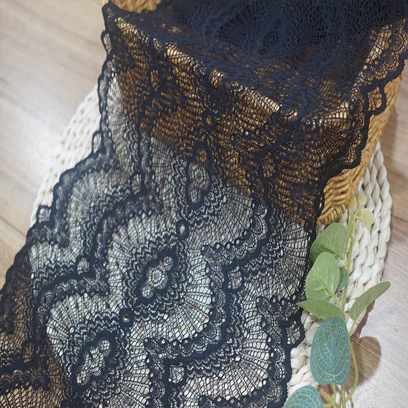 Wholesale 24CM Black Stretch Lace Trim Mesh Lace Fabrics For Dress Lingerie
