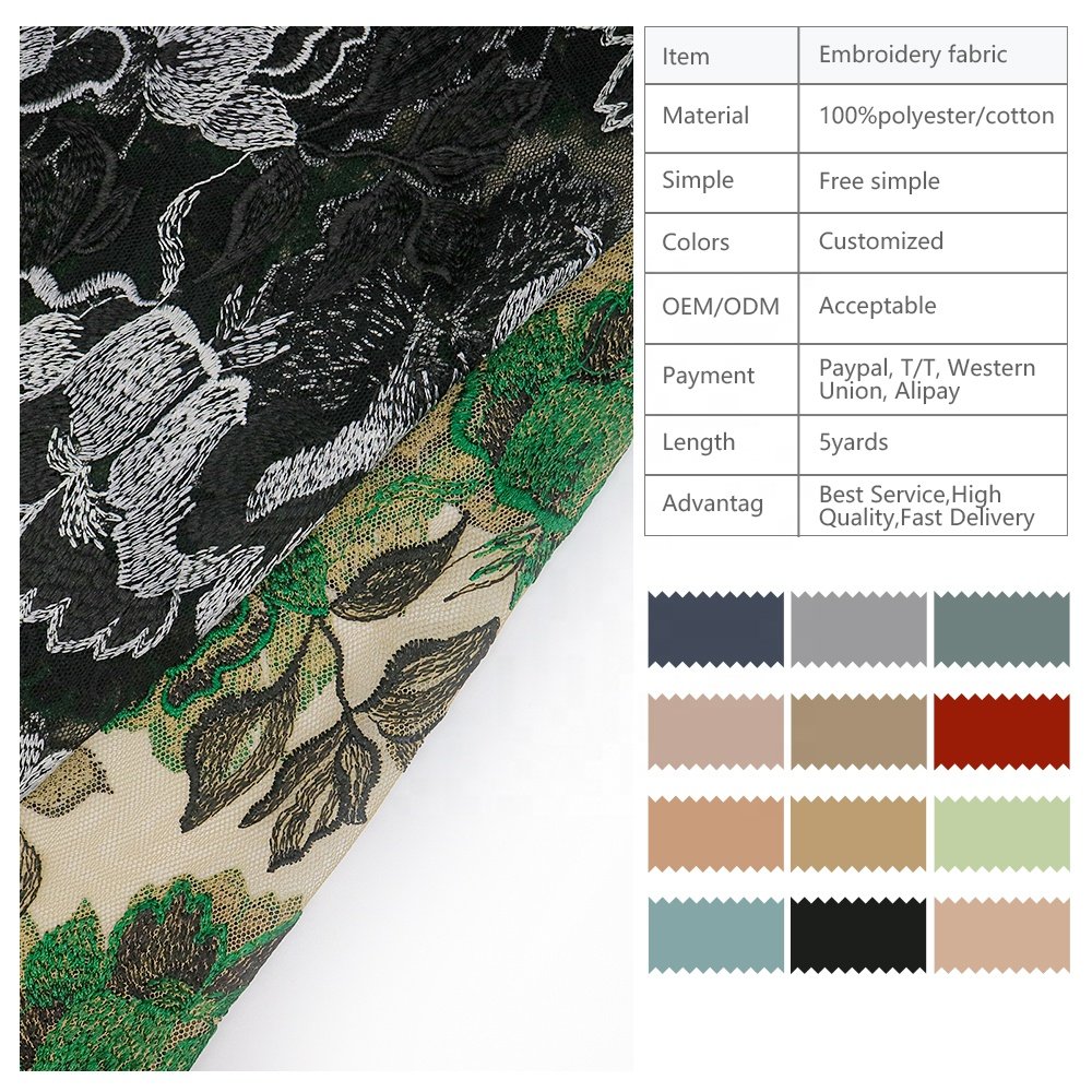 New pattern wholesale competitive price multi color design african green chemical embroidery fabric for women party dress