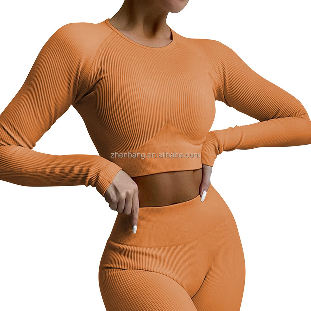 Knitted European And American Women'S Ribbed Pits Seamless Yoga gym fitness sets Suit Sports Suit yoga clothes sets sportswear