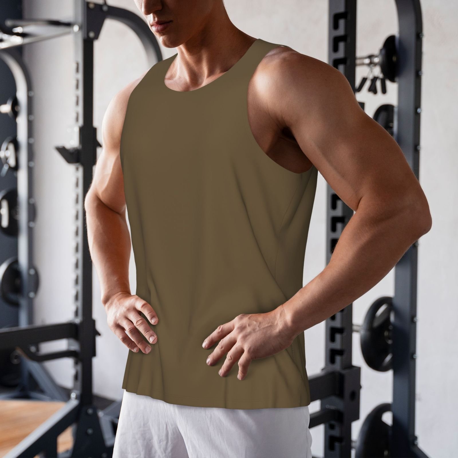 High Quality Fitness Bodybuilding Custom Designs Gym Tank Tops Brown Men Singlet Casual 100% Polyester Street wear Vest