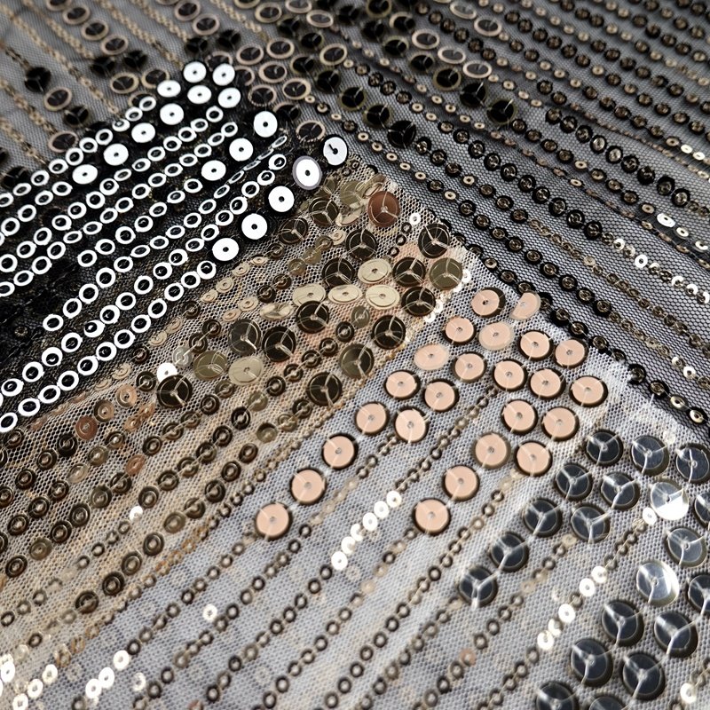 New Products Black Knit Metallic Paillette Metal Gold Sequin Mesh Embroidery Fabric for Evening Dress