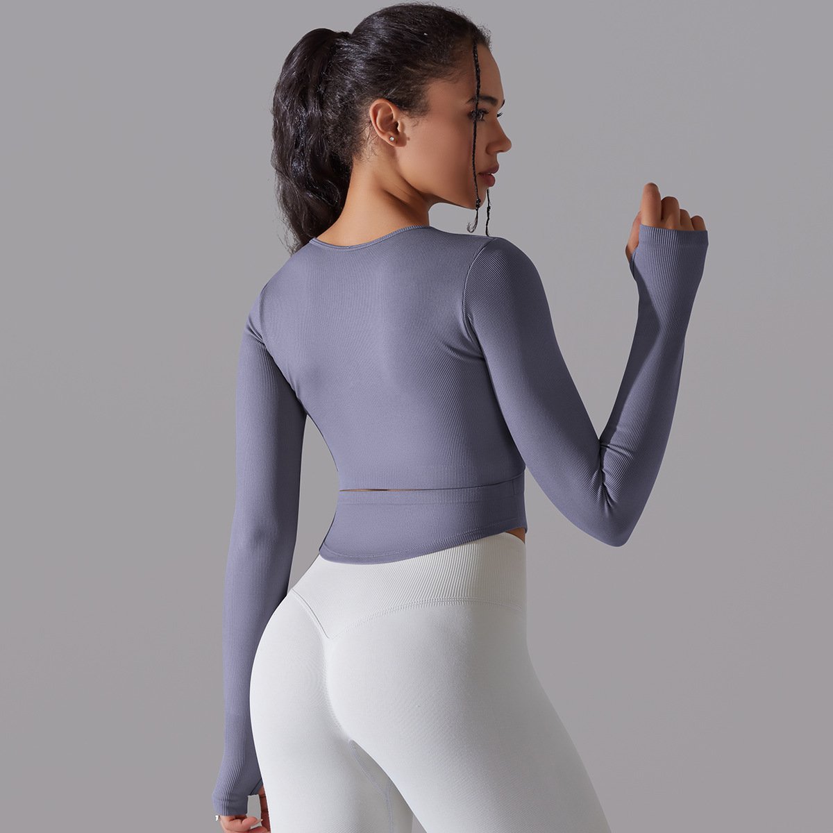 Wholesale Popular Long Sleeve Yoga Tank Top Knit Rib Nylon Sport Bra Top Women Yoga Tops Shirt