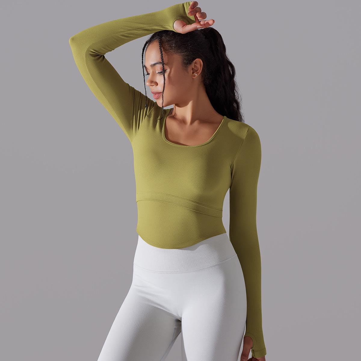 Wholesale Popular Long Sleeve Yoga Tank Top Knit Rib Nylon Sport Bra Top Women Yoga Tops Shirt