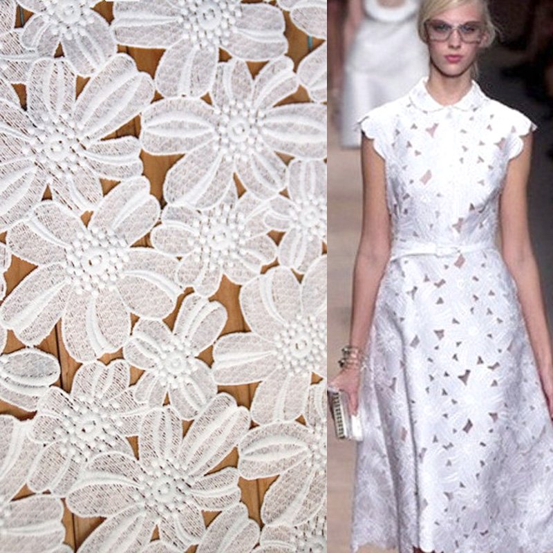 High Quality Water Soluble lace fabric White Guipure Cord Lace Fabric leaves Guipure Dress lace Fabric