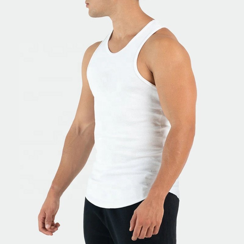 97% Ribbed Cotton 3% Elastane Ribbed Fitted Tank Custom Men Stringers Puff Printing