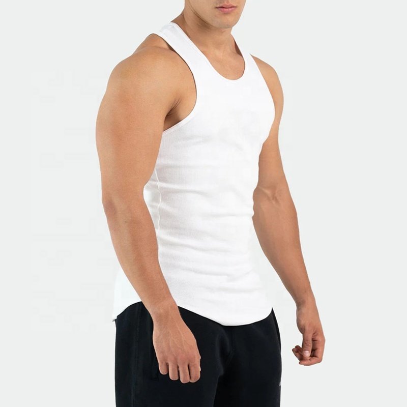 97% Ribbed Cotton 3% Elastane Ribbed Fitted Tank Custom Men Stringers Puff Printing