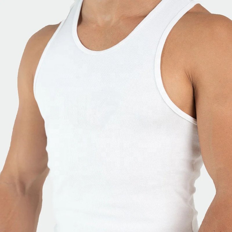 97% Ribbed Cotton 3% Elastane Ribbed Fitted Tank Custom Men Stringers Puff Printing