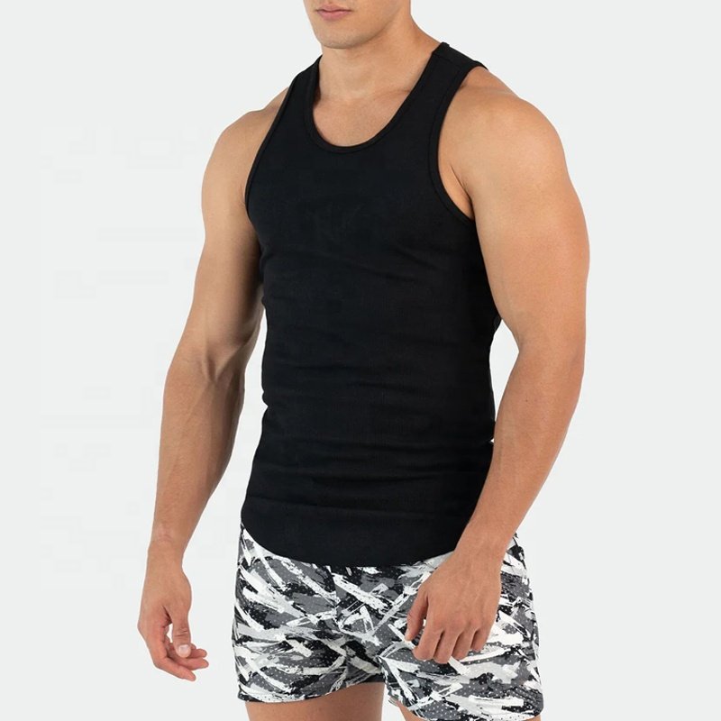 97% Ribbed Cotton 3% Elastane Ribbed Fitted Tank Custom Men Stringers Puff Printing