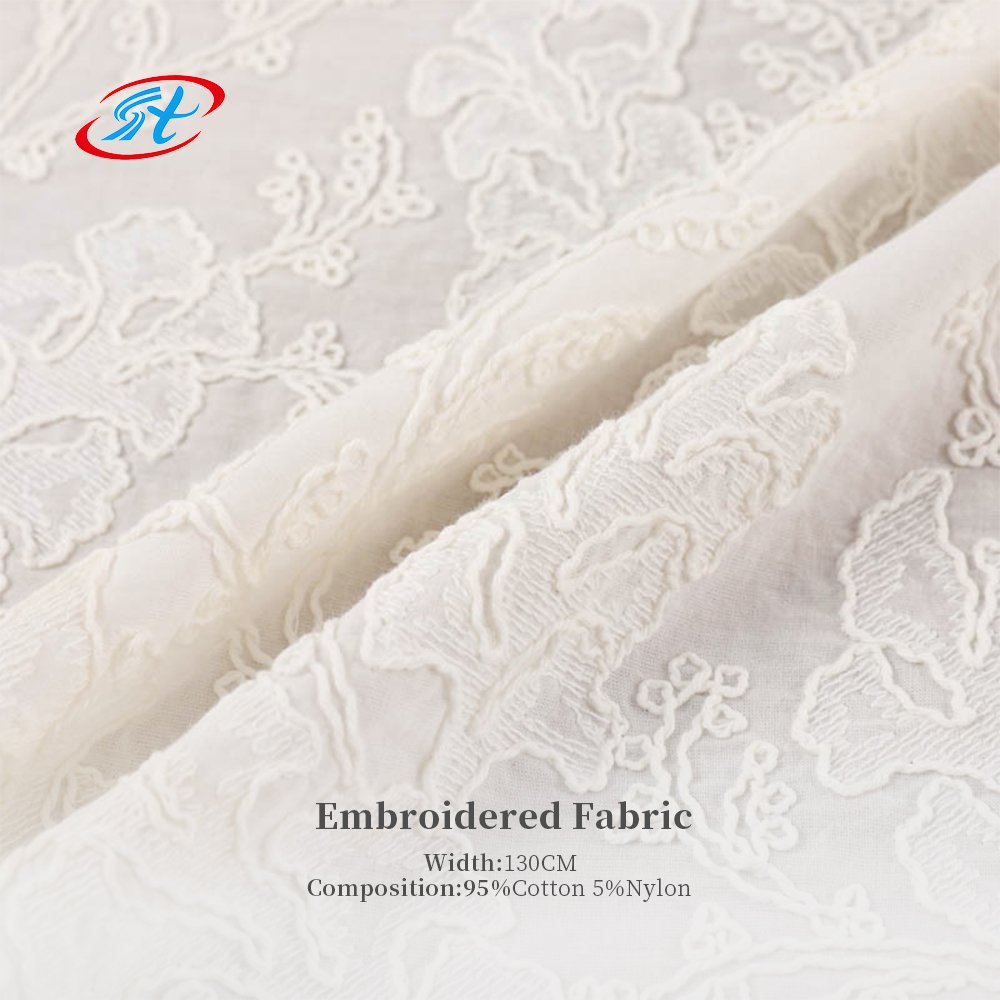 95% Cotton 5% Nylon 3D Embroidery Fabric for Weddings Stylish Lace Fabric